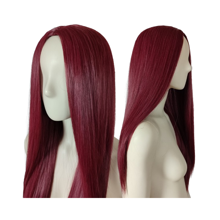 Peruka bez grzywki bordowa ciemnoczerwona prosta cosplay PK095
