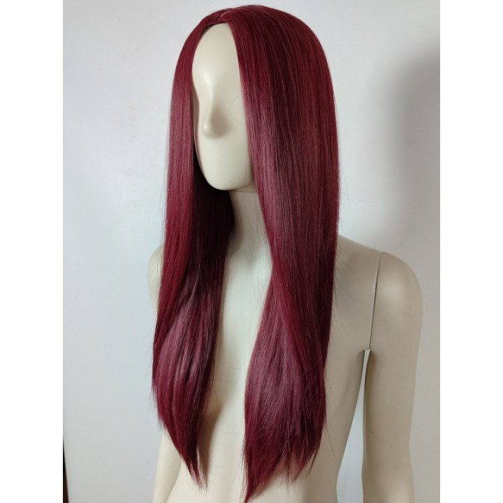 Peruka bez grzywki bordowa ciemnoczerwona prosta cosplay PK095