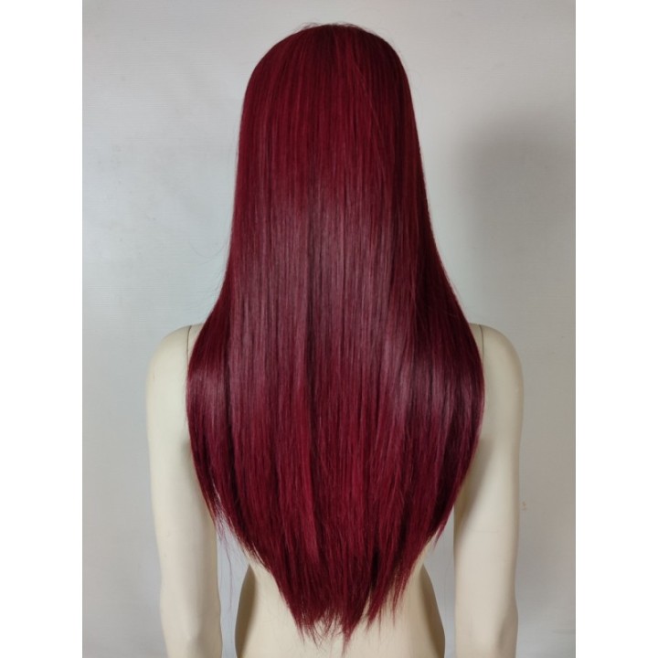 Peruka bez grzywki bordowa ciemnoczerwona prosta cosplay PK095