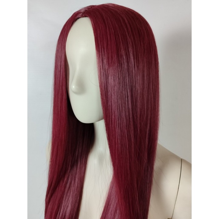 Peruka bez grzywki bordowa ciemnoczerwona prosta cosplay PK095