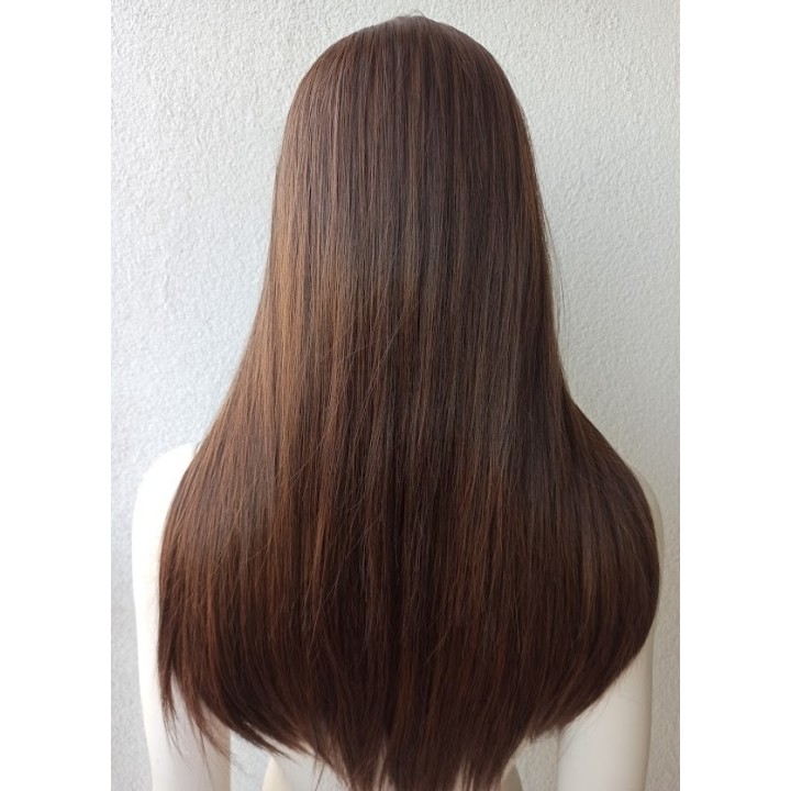 Peruka bez grzywki brązowa z przedziałkiem gęsta PK016