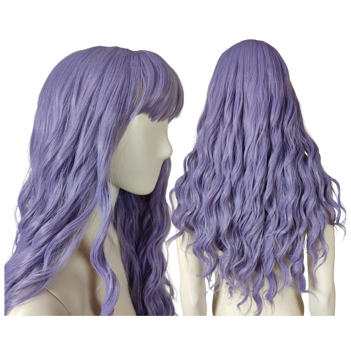 Peruka fale pastelowy fiolet z grzywką loki fioletowa pastel goth PK131