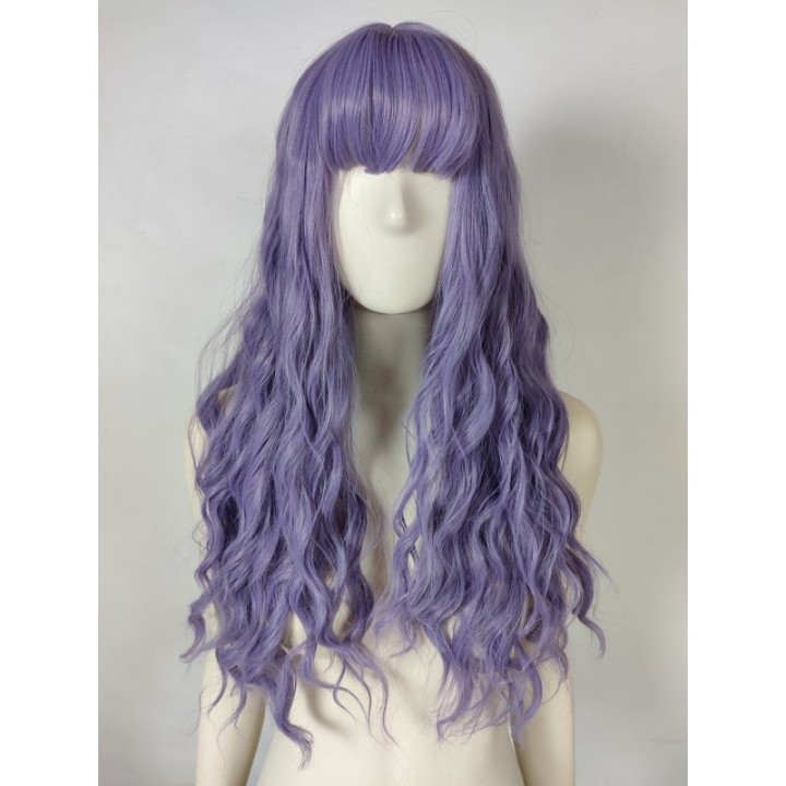 Peruka fale pastelowy fiolet z grzywką loki fioletowa pastel goth PK131