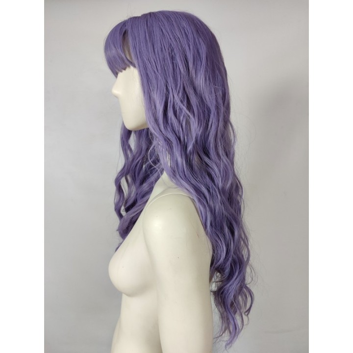 Peruka fale pastelowy fiolet z grzywką loki fioletowa pastel goth PK131