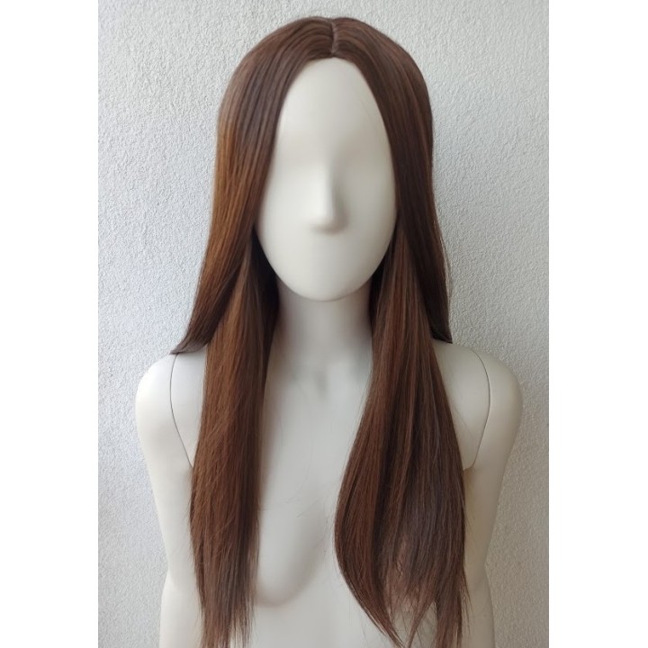 Peruka bez grzywki brązowa z przedziałkiem gęsta PK016