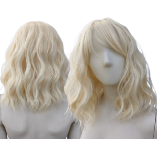 Peruka do ramion jasny ciepły blond fale z długą grzywką PK055
