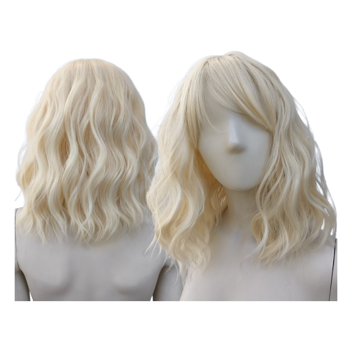 Peruka do ramion jasny ciepły blond fale z długą grzywką PK055