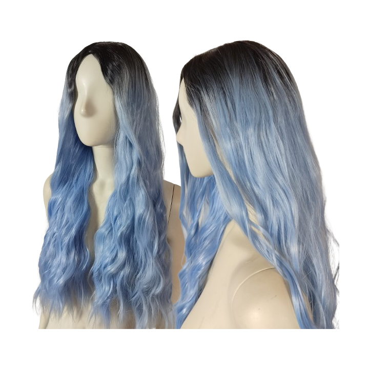 Peruka ombre bez grzywki błękitna pastelowy niebieski fale loki PK123