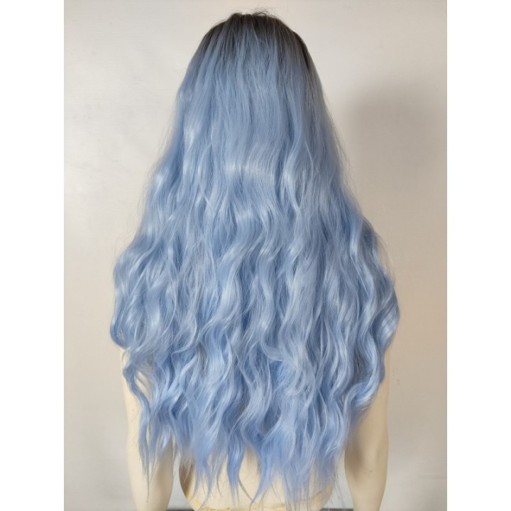 Peruka ombre bez grzywki błękitna pastelowy niebieski fale loki PK123