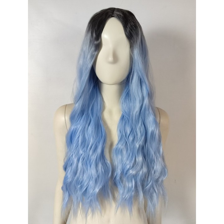 Peruka ombre bez grzywki błękitna pastelowy niebieski fale loki PK123