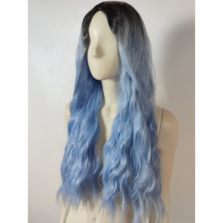 Peruka ombre bez grzywki błękitna pastelowy niebieski fale loki PK123