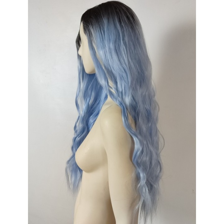 Peruka ombre bez grzywki błękitna pastelowy niebieski fale loki PK123