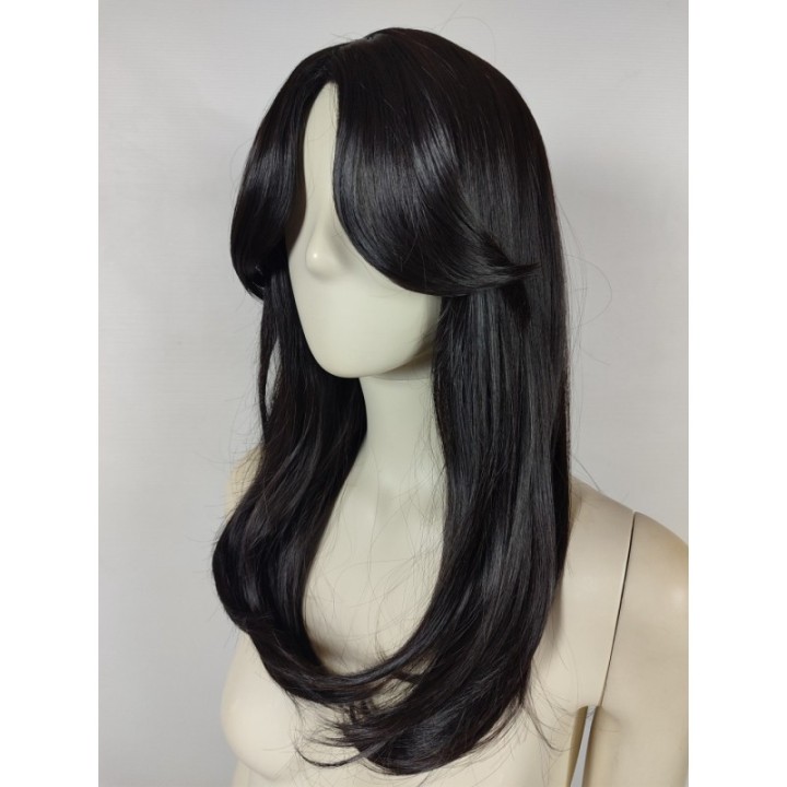 Peruka hebanowy ciemny brąz side bangs gęsta PK143