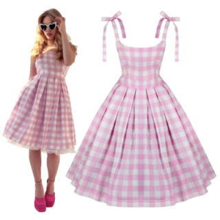 Sukienka pin up w kratkę rozkloszowana z koła retro różowa plisowana BARBIE