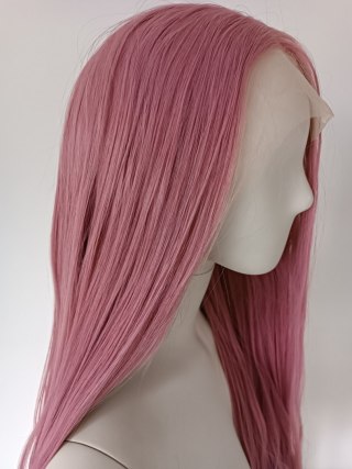 Peruka LACE FRONT różowa pudrowy róż długa cosplay LF001