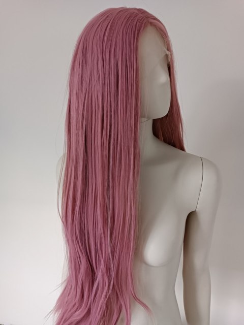 Peruka LACE FRONT różowa pudrowy róż długa cosplay LF001