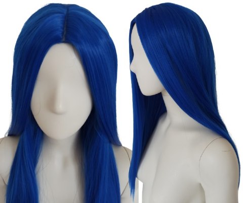 Peruka bez grzywki niebieska długa cosplay gęsta PK030