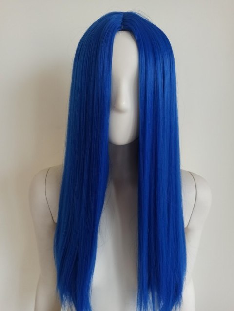 Peruka bez grzywki niebieska długa cosplay gęsta PK030