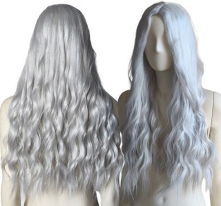 Peruka bez grzywki ombre szara siwa loki fale PK058