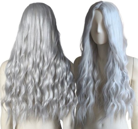 Peruka bez grzywki ombre szara siwa loki fale PK058