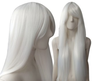 Peruka biała długa z grzywką cosplay termoodporna PK010