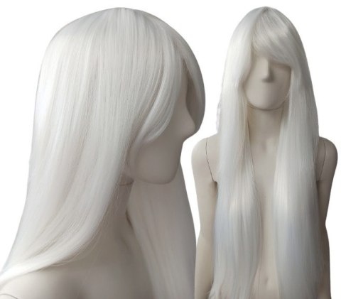 Peruka biała długa z grzywką cosplay termoodporna PK010