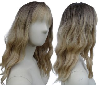 Peruka blond fale do ramion ombre sombre z grzywką PK076