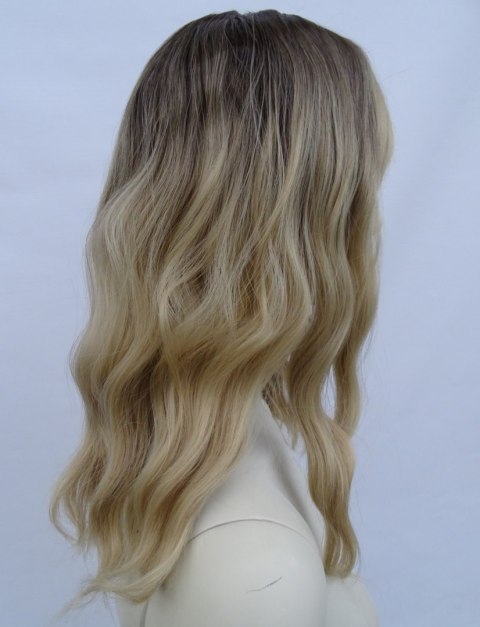 Peruka blond fale do ramion ombre sombre z grzywką PK076