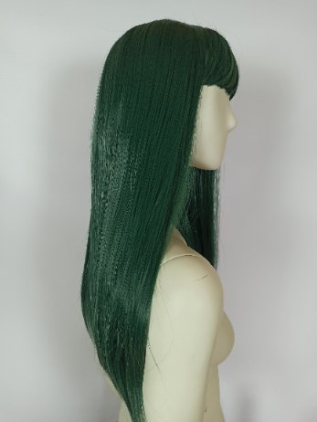 Peruka ciemnozielona z prosą grzywką zielona Tsuyu Asui cosplay PK103