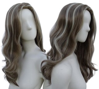 Peruka ciemny blond fale bez grzywki z jasnymi pasemkami PK142