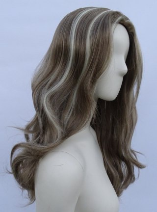 Peruka ciemny blond fale bez grzywki z jasnymi pasemkami PK142