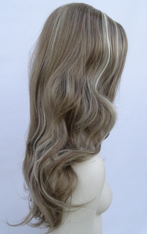 Peruka ciemny blond fale bez grzywki z jasnymi pasemkami PK142