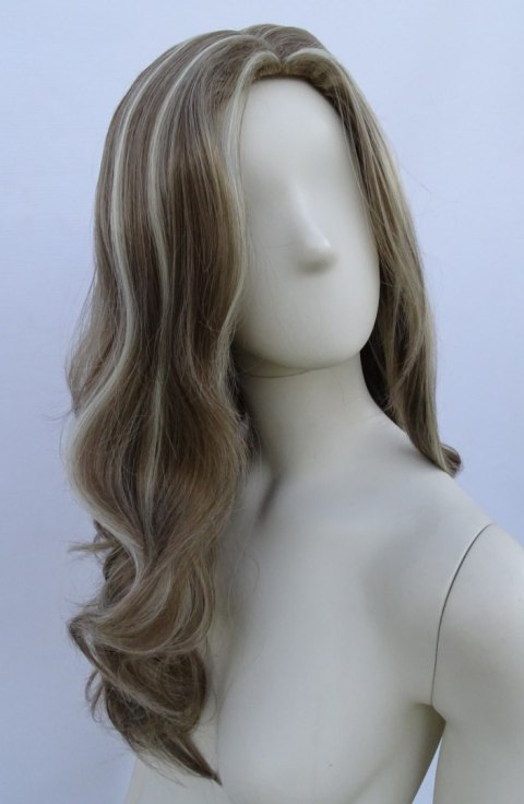 Peruka ciemny blond fale bez grzywki z jasnymi pasemkami PK142
