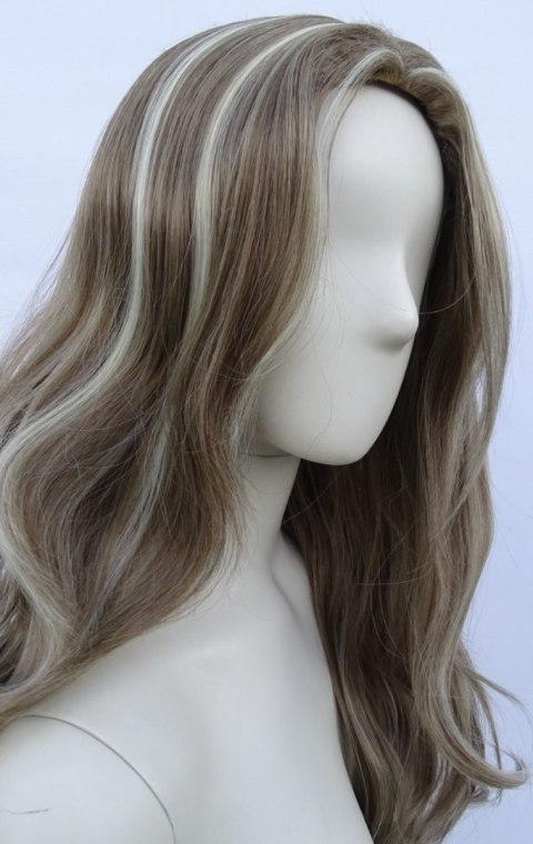 Peruka ciemny blond fale bez grzywki z jasnymi pasemkami PK142