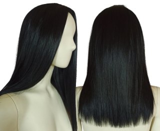Peruka czarna bez grzywki long bob do ramion czarne proste włosy PK024