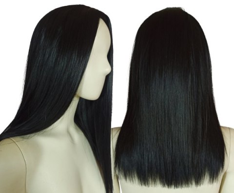 Peruka czarna bez grzywki long bob do ramion czarne proste włosy PK024