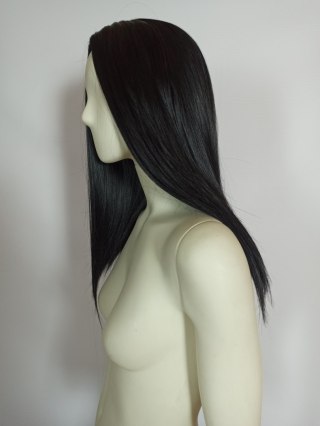 Peruka czarna bez grzywki long bob do ramion czarne proste włosy PK024