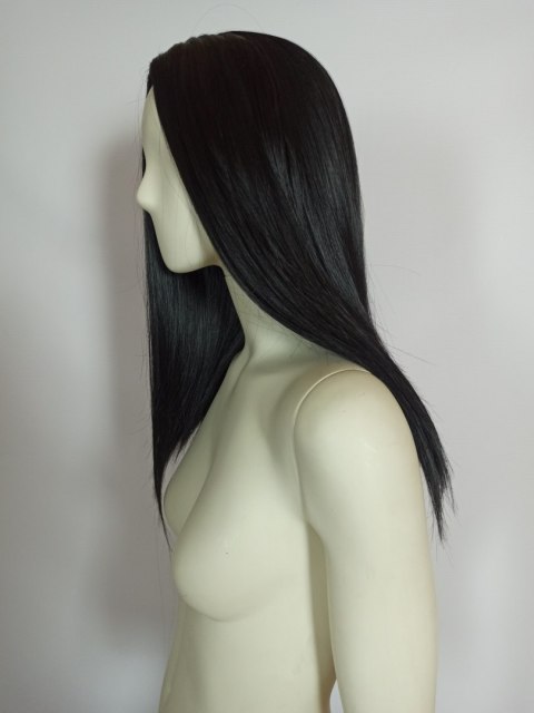 Peruka czarna bez grzywki long bob do ramion czarne proste włosy PK024