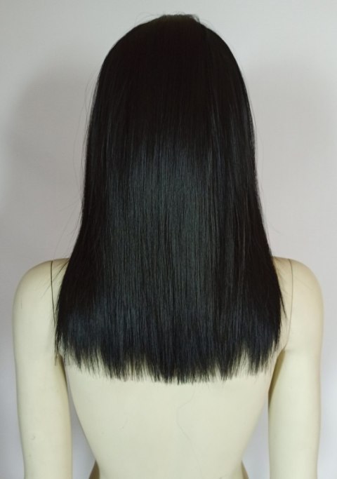 Peruka czarna bez grzywki long bob do ramion czarne proste włosy PK024