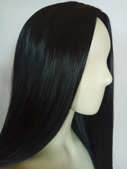 Peruka czarna bez grzywki long bob do ramion czarne proste włosy PK024
