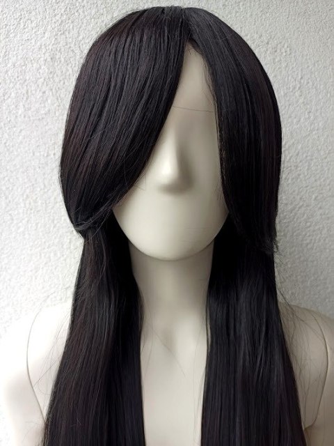 Peruka czarna długa koronkowy czepek cosplay anime PK004