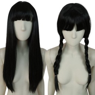 Peruka czarna z prostą grzywką Wednesday Kakegurumi cosplay PK033