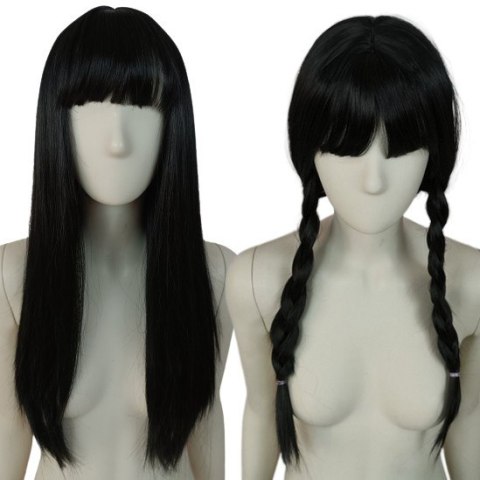 Peruka czarna z prostą grzywką Wednesday Kakegurumi cosplay PK033