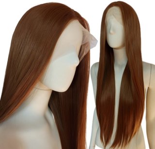 Peruka długa LACE FRONT ciepły złoty brąz brązowa LF008