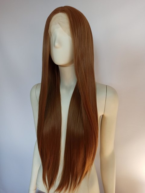 Peruka długa LACE FRONT ciepły złoty brąz brązowa LF008