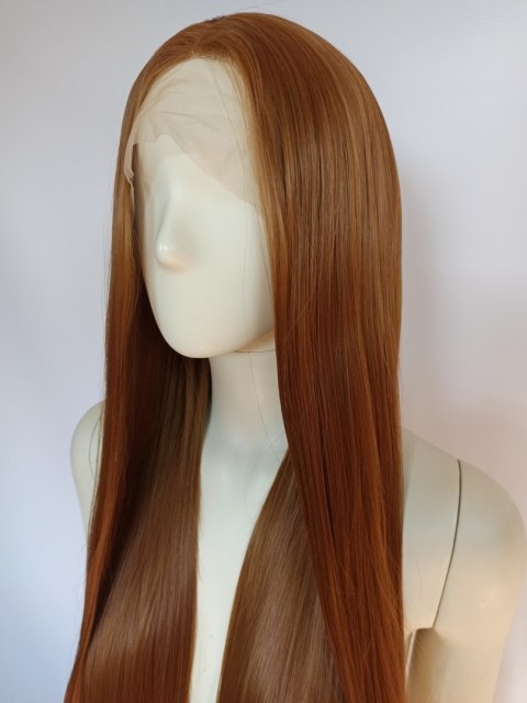 Peruka długa LACE FRONT ciepły złoty brąz brązowa LF008