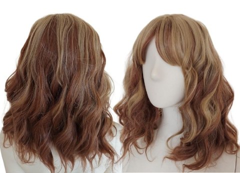 Peruka do ramion fale blond pasemka brąz lokowana PK071