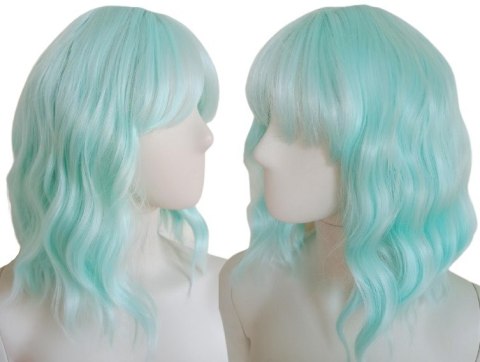 Peruka do ramion pastelowa zieleń seledynowa glam PK079