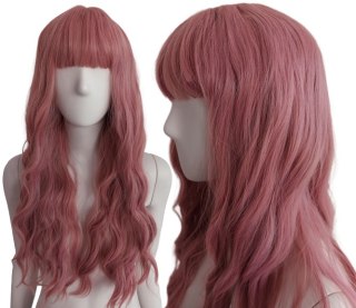 Peruka fale z prostą grzywką różowa pastel goth PK038
