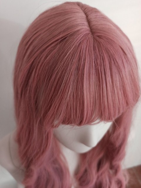 Peruka fale z prostą grzywką różowa pastel goth PK038